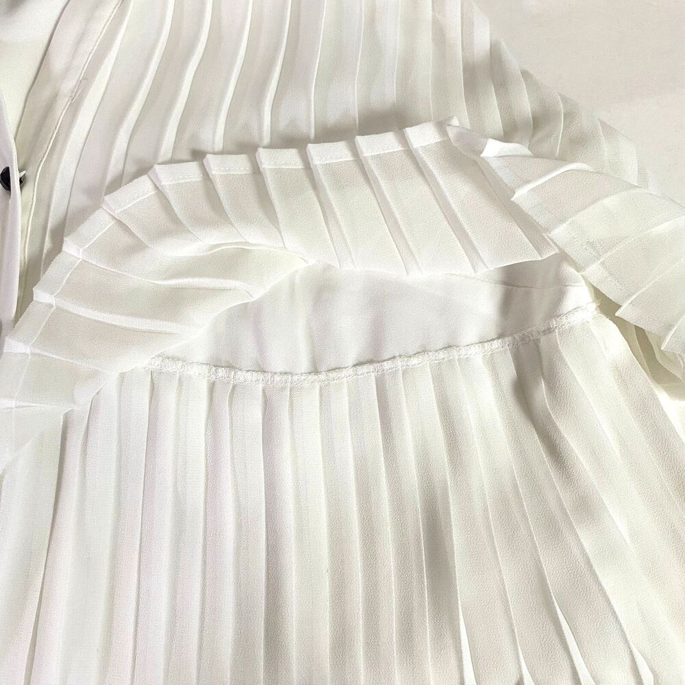 WHBM Tiered Pleats Tank Top Womens Size 14 Off White Black Necktie Lined NWOT - Picture 9 of 15